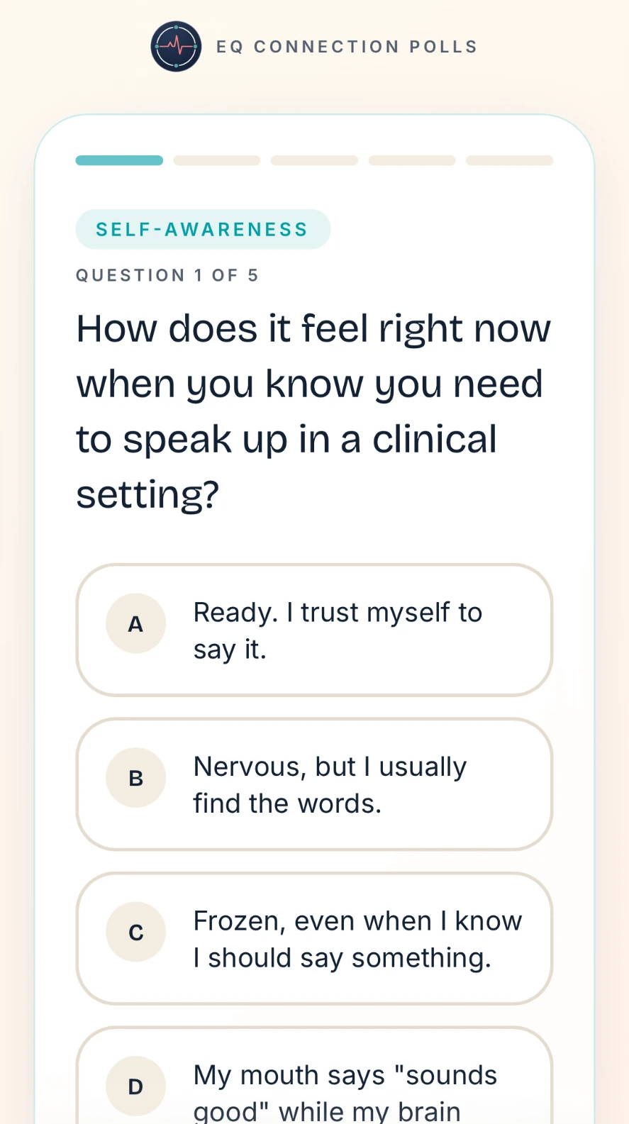 Learner answering question one of five on a phone
